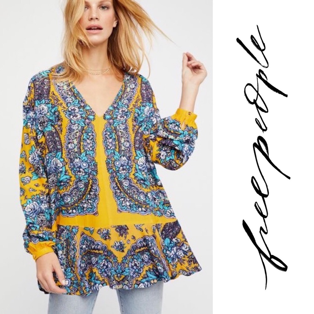 Free People - Lovely Dreams Print Tunic in Mustard